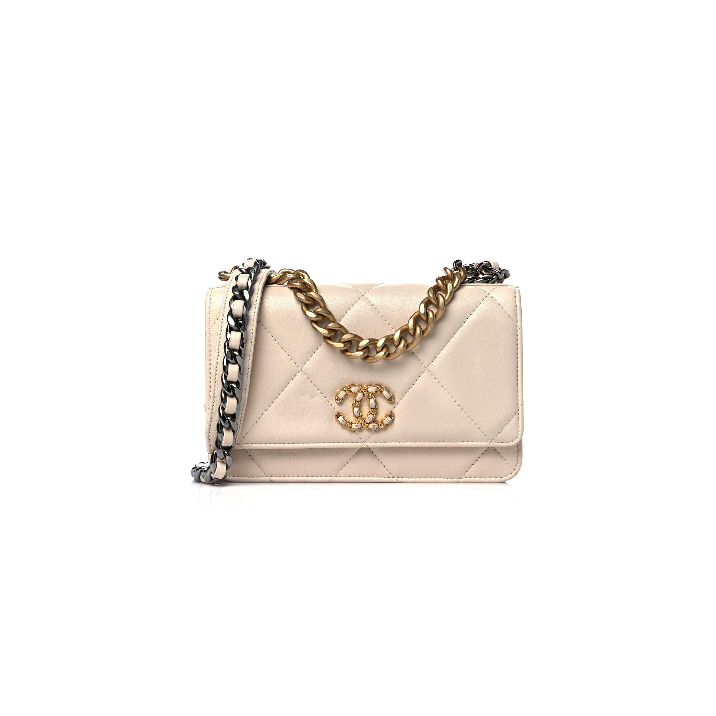 Ch**el goatskin quilted 19 wallet on chain woc light beige (19*12*4cm)